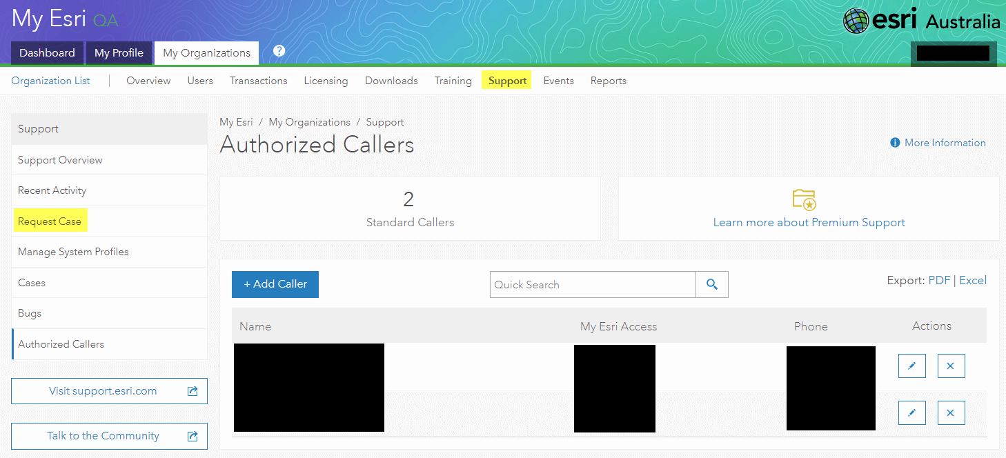 Log a support call